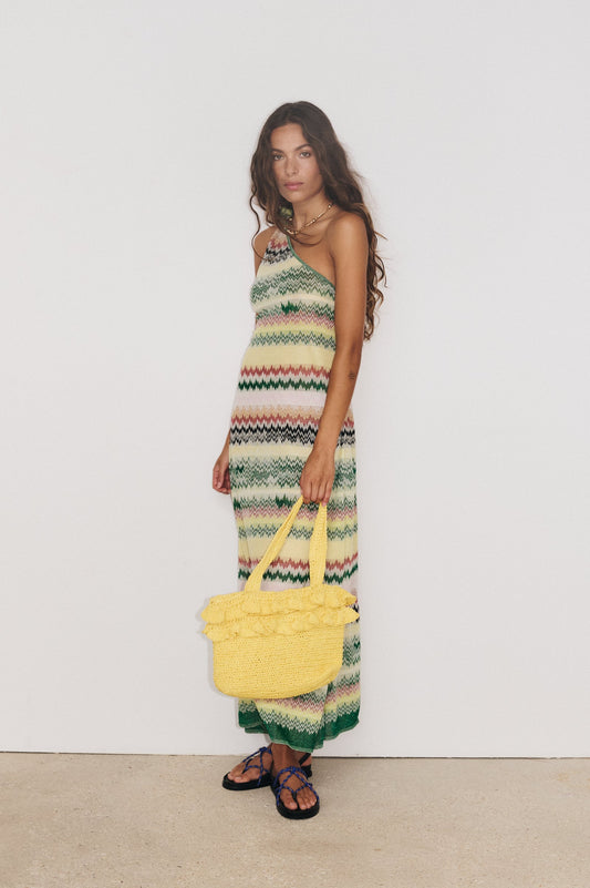 Robe Zig  portée, robe longue jacquard motif zigzag